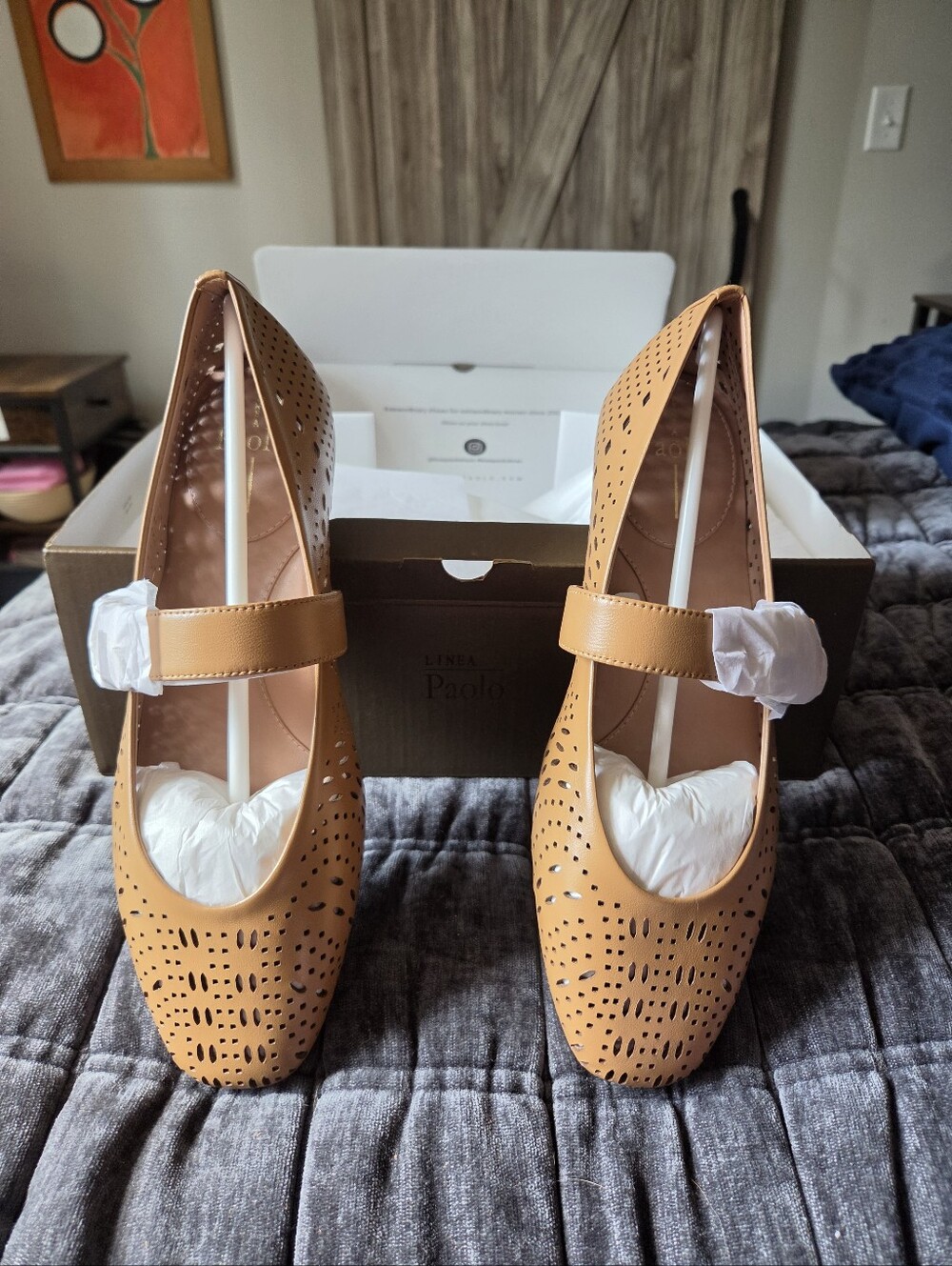 Paolo Tan Laser-Cut Mary Jane Flats